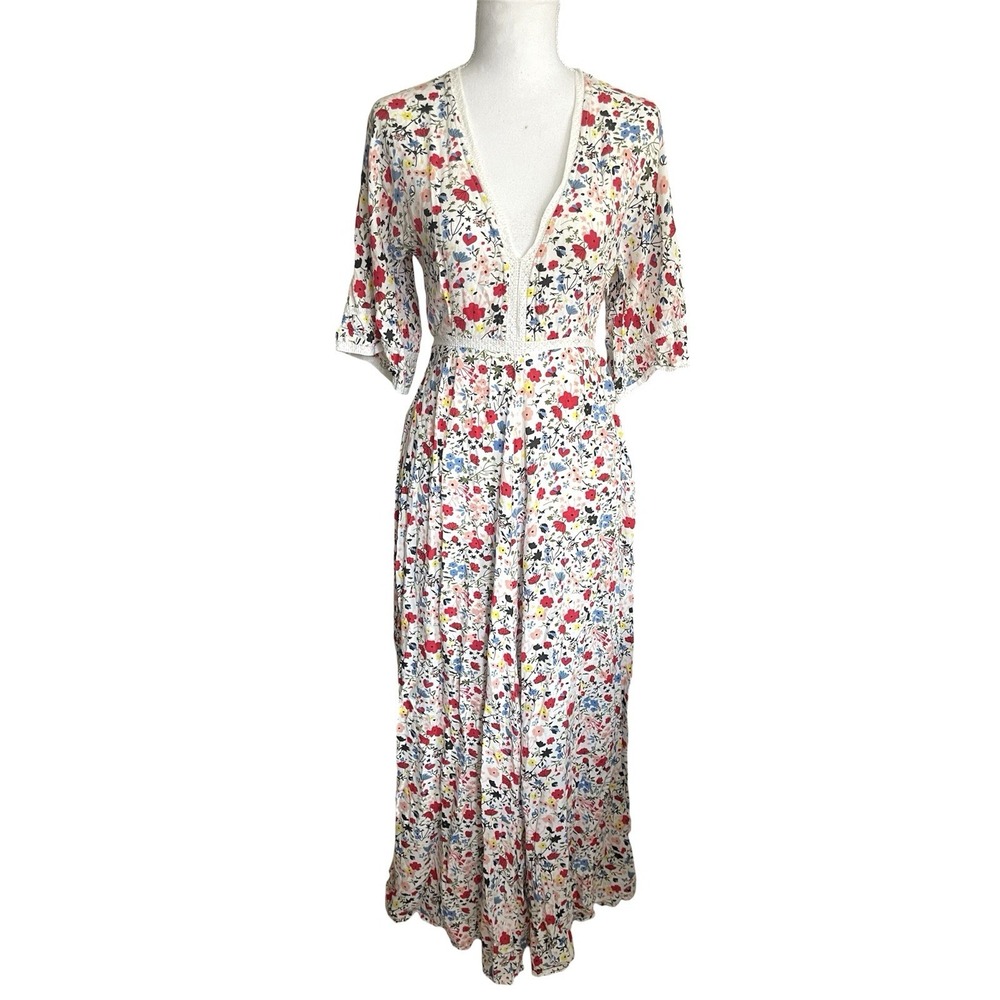 Kos Resort V-Neck Floral Maxi Dress Cottagecore Prairiecore Romantic Sz SMALL - Picture 6 of 16